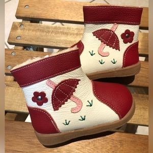 Baby girl genuine leather wool-lined boots